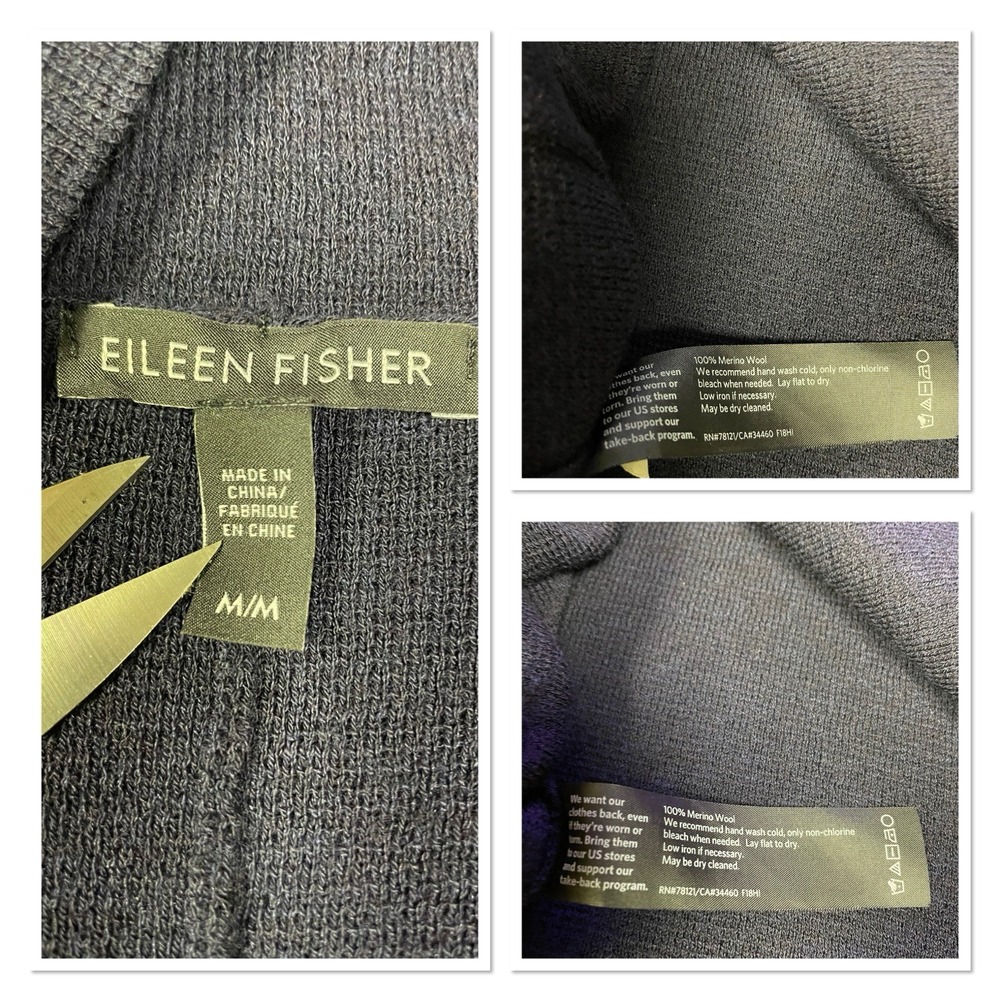 Eileen Fisher Blue Washable Merino Wool Notch Collar Knit Blazer Career Preppy M - Picture 7 of 11